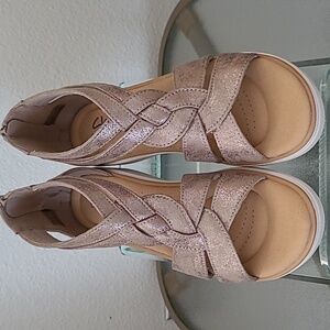 Clarks Jillian Bright Wedge Sandal, Taupe Metallic Synthetic